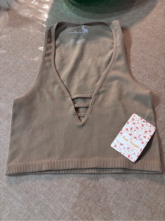 Free People Tops - Free People Taupe Ribbed V-Neck Cropped Tank with Ladder Detail